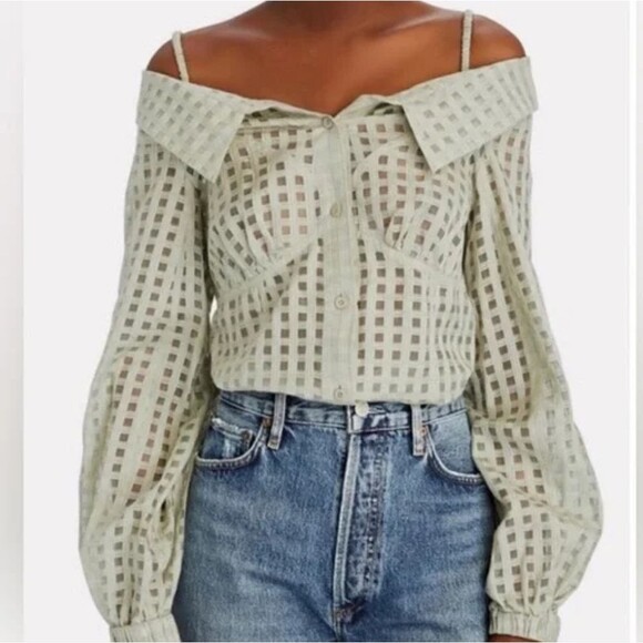Jonathan Simkhai Paulina Silk Blend Windowpane Blouse Size XS - Picture 1 of 9